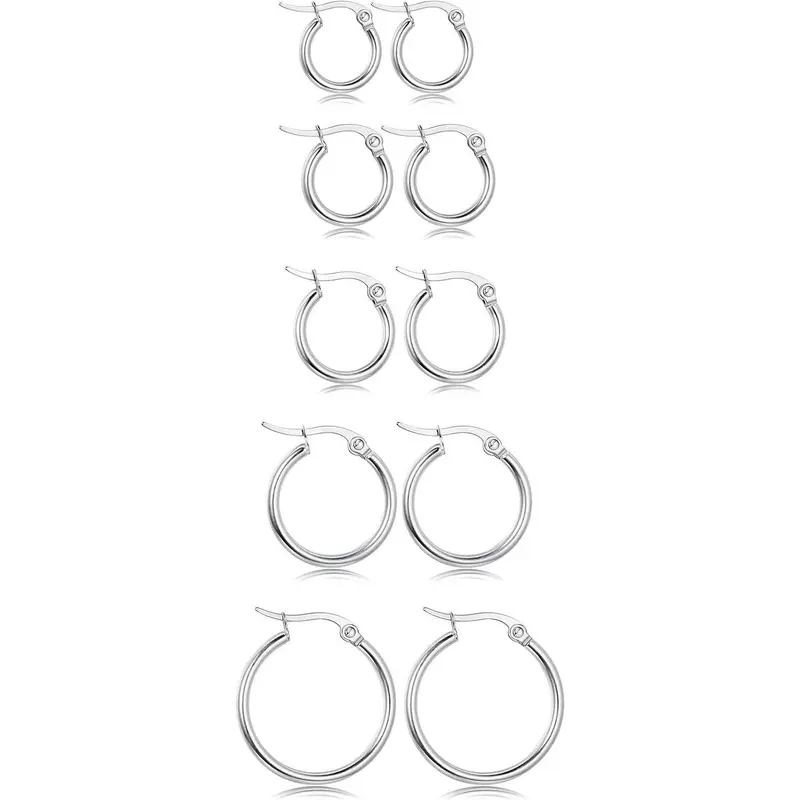 MILACOLATO Women's 5-10 Pairs Stainless Steel Rounded Hoop Earrings Set - Small Clasp Closure Makes On-Off Simple, Hypoallergenic Nickel-Free, Anti-Tarnish for Sensitive Skin, Casual Daily Wear