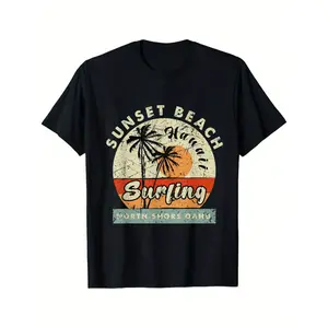 Sunset Beach Surf Oahu Hawaii Beach Shore Vintage T-Shirt | Crew Neck, Casual Style, Slight Stretch Fabric, Regular Fit, All-season, Short Sleeve