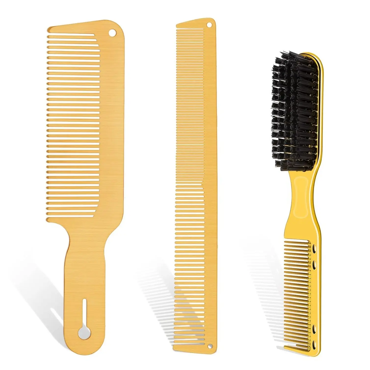 3pcs Metal Comb and Barber Brush Set, Stainless Steel Men Women Salon