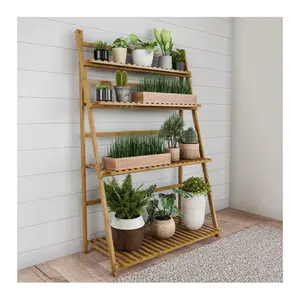 Pure Garden Ladder Plant Stand 4 Tier Freestanding Bamboo