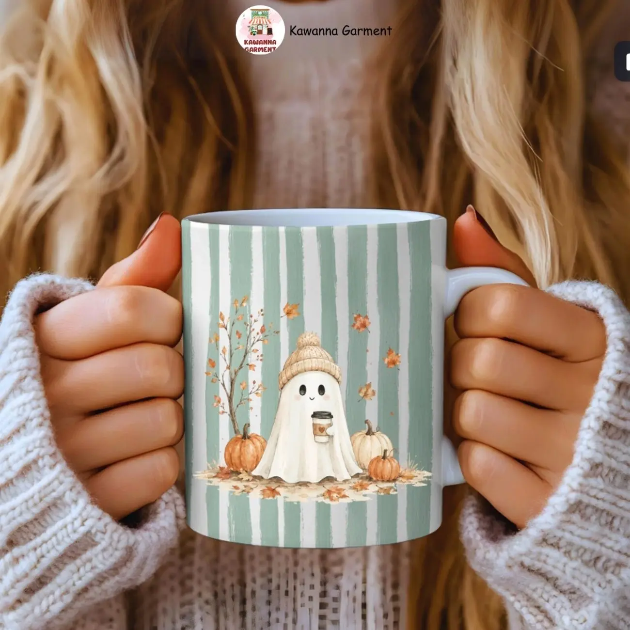 Cute Fall Ghost Coffee Mug, Pumpkin Ghost Cup, Cozy Fall Coffee Mug, Halloween Ghost Mug