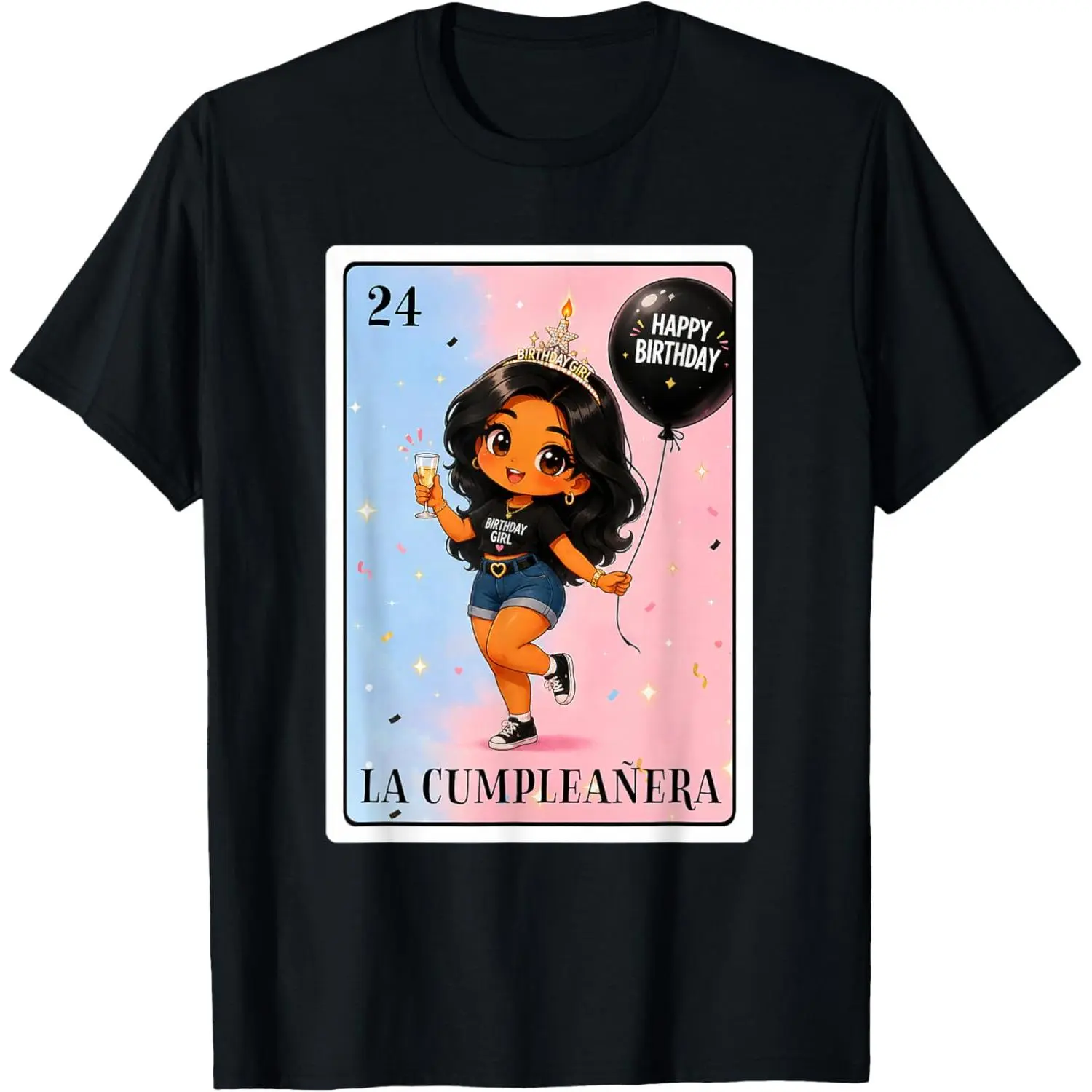 100%cotton Latina La Cumpleanera Birthday Girl Mexican Bingo Card T-Shirt