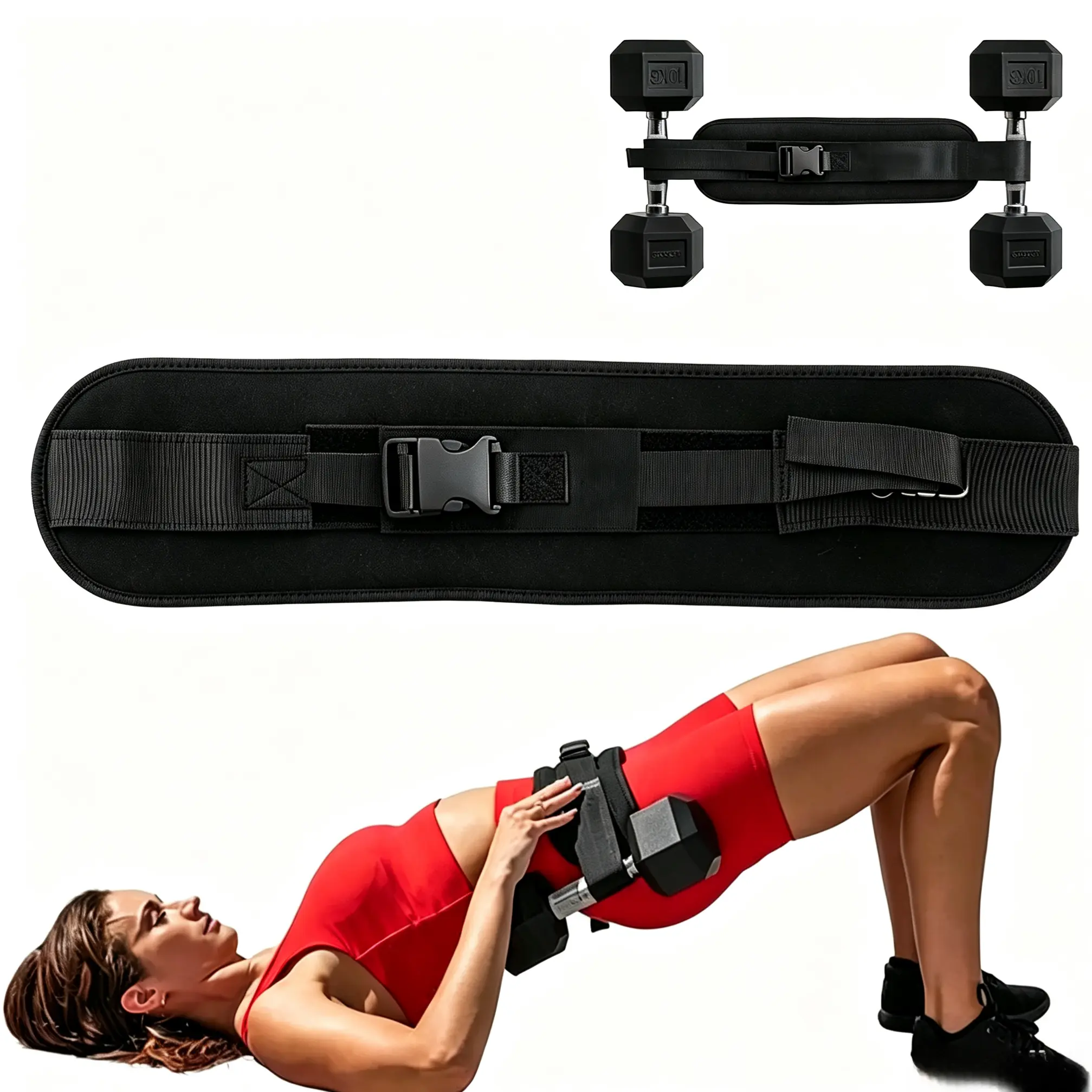 Adjustable Dumbbell Hip Thrust Belt with Extra Padding, Comfort Weight Lifting Hip Training Belt, Portable Home Lower Body Glute Workout Fitness Equipment