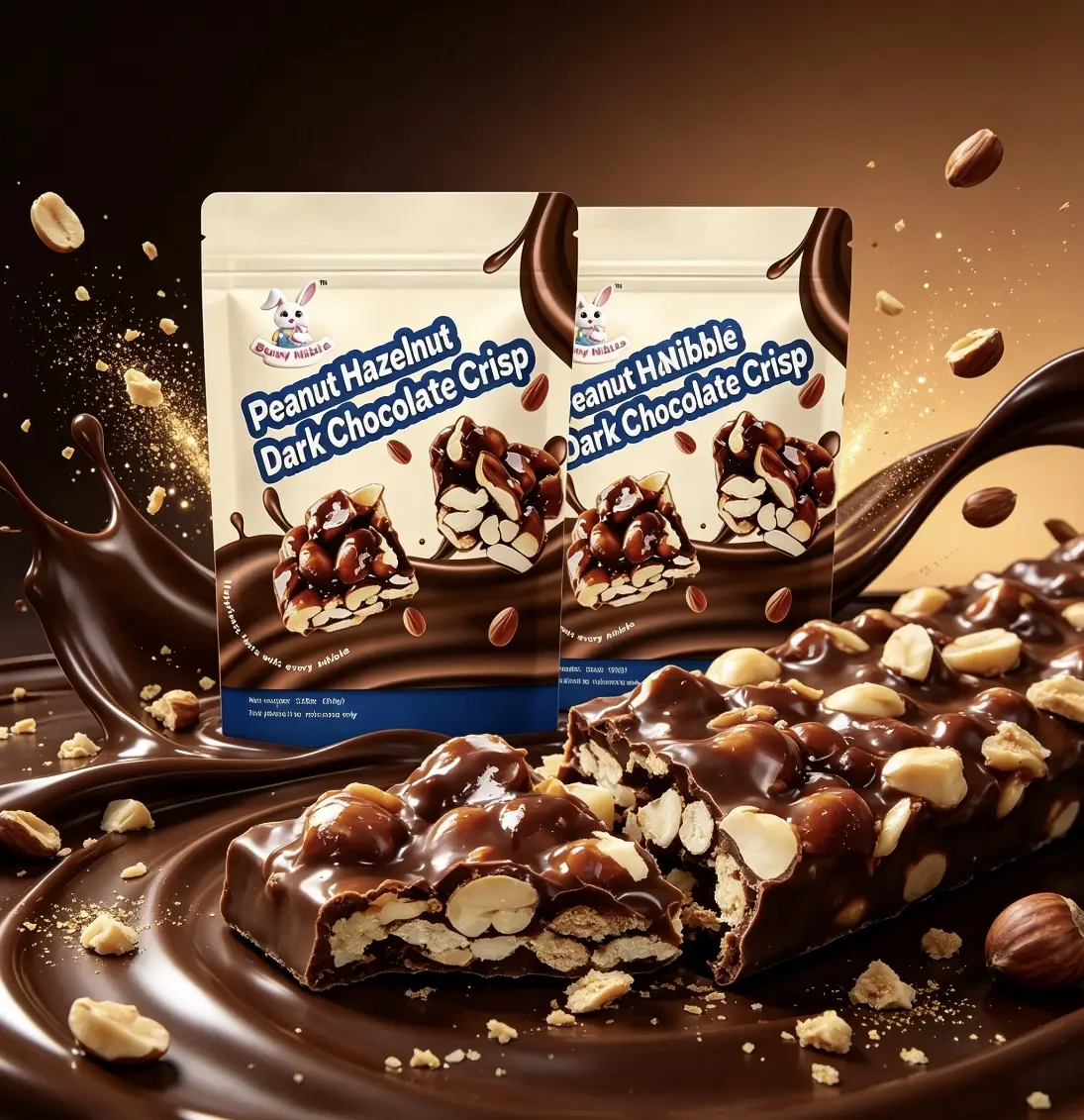 2packPeanut Hazelnut Dark Chocolate Crisp, Crunchy Nut Chocolate Snack, Individual Packed Treats 100g Snack Cake Dessert Nata