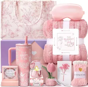 Birthday Gifts for Women, 10PCS Relaxing Self-Care Gift Basket with Flannel Blanket, 40 oz Tumbler, and Tote Bag – Get Well Soon Gift for Mom, Wife, Sister, Friends