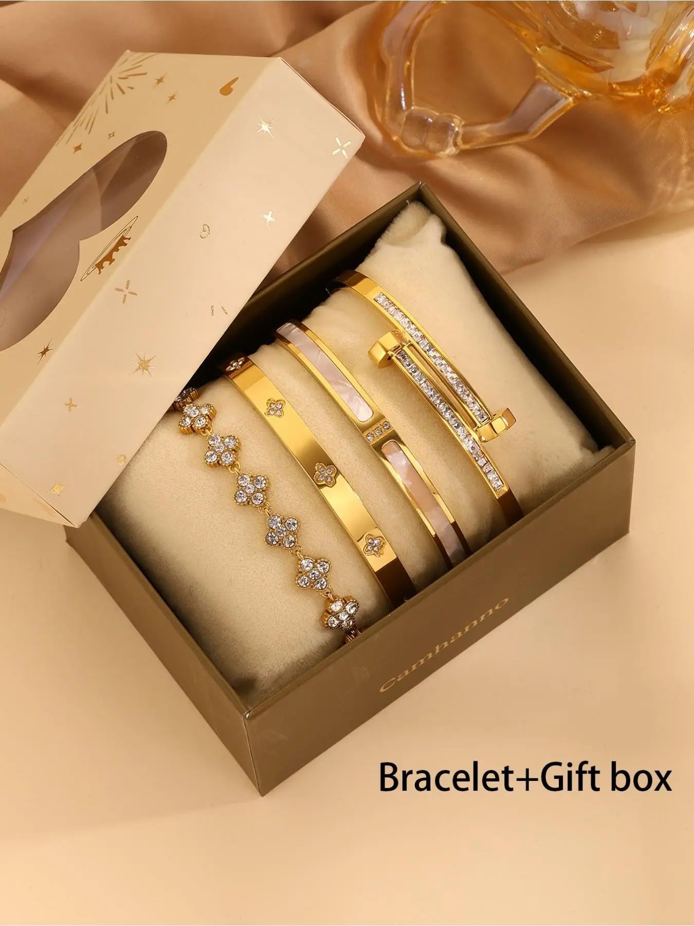 4pcs Stainless Steel Bracelet Set, Elegant Floral Design, 18k Gold Plated, Stackable Bracelets, Dainty Bracelets, High Quality Bracelet, Perfect for Daily Wear, Parties, Gifts, Vacations