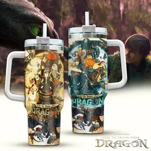 How To Train Your Dragon 20oz - 40oz Tumbler Stainless Steel with Straw, Double Wall Insulated, With Handle – Epic Cartoon Movies Series Design, Perfect Gift for Fans