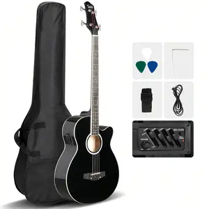 Right-handed Beginner Acoustic Guitar Kit (44.5in, Black) - Student Starter Package with Gig Bag, Adjustable Guitar Strap, Pitch Pipe, 2 Picks, 2 Pickguards, Pick Holder, Extra Strings, Electronic Tuner