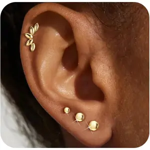 14K Gold Plated Stud Earrings for Women Hypoallergenic 925 Sterling Silver Post Earrings Dainty CZ Cartilage Earring Sets for Multiple Piercing Trendy Small Tragus Helix Earring Stacks