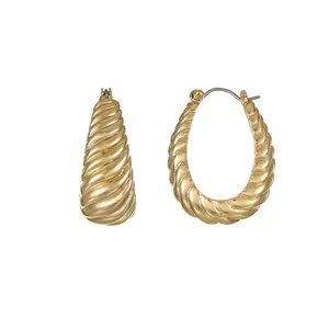Time and Tru Goldtone Ribbed Texture Snap Hoop Earring, 1 Pair