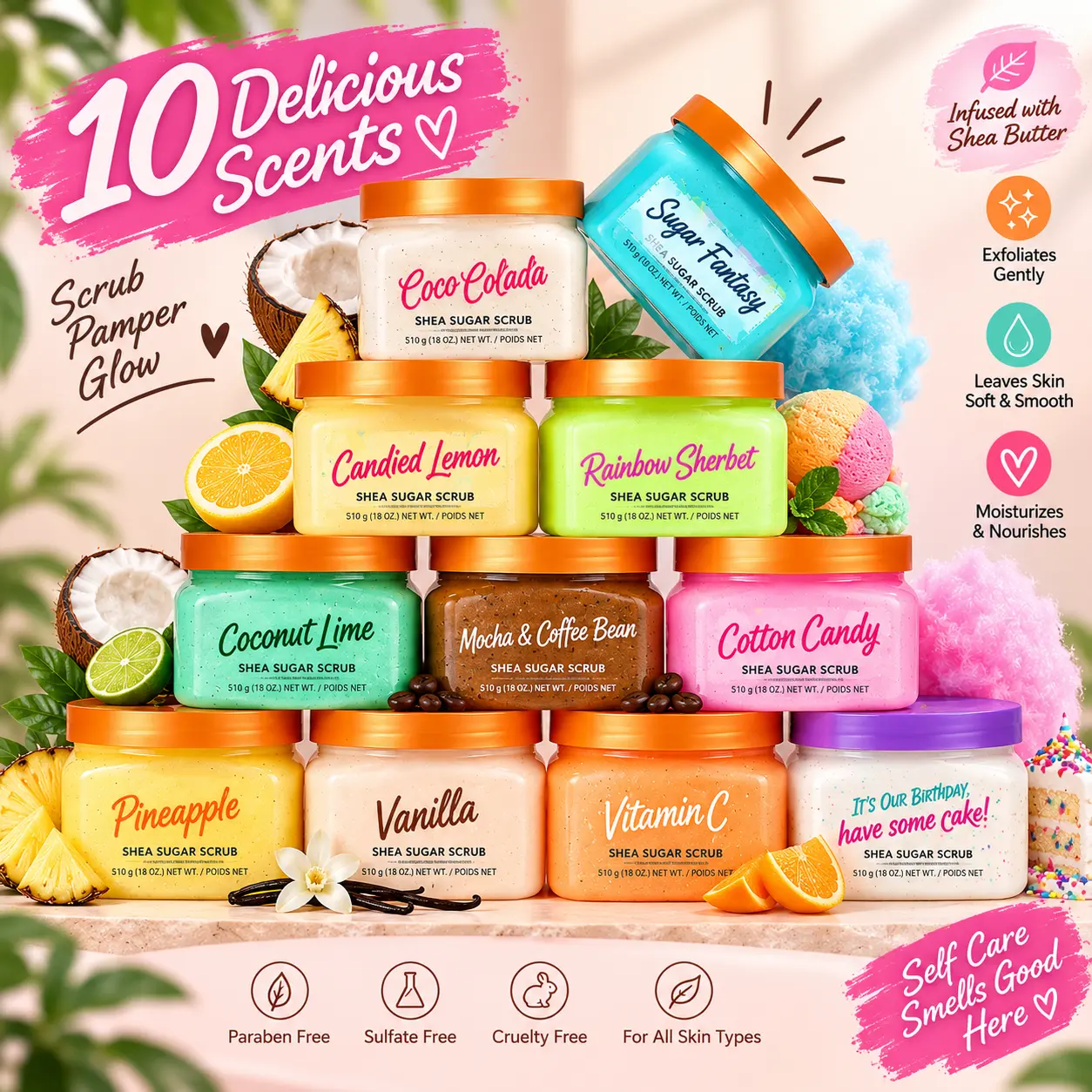 Shea Sugar Scrub, Blue Lagoon, 18 oz Exfoliating, Hydrating & Moisturizing Body Scrub with Shea Butter & Nourishing Essential Oils, Smooth & Soften Skin