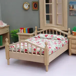 1:12 Dollhouse Double Bed, Dollhouse Furniture Decoration, Miniature Bedroom Scene Ornament, Mini Furniture Model, Miniature Bed