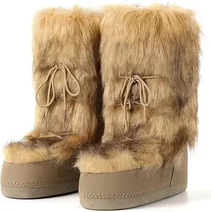Super Cute Furry Lace Up Thick Soled Snow Boots - Must Have for Winter Warmth & Fashionable Style