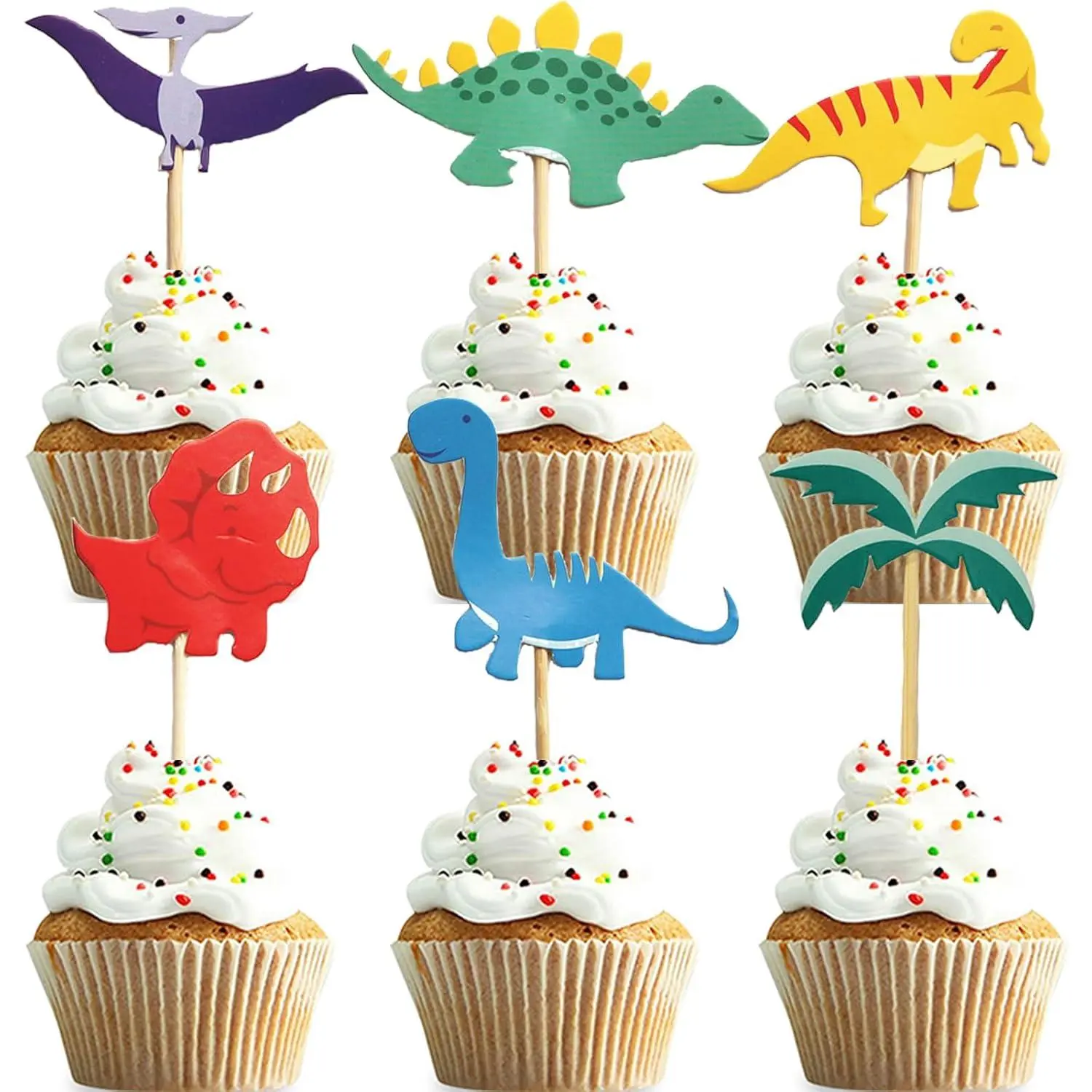 P-PSD021   Dinosaur Cupcake Toppers,24 PCS Dinosaur Cake Topper,Dinosaur Birthday Decorations,Dino Cupcake Toppers
