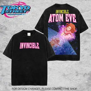 "Atom Eve" Samantha Eve Wilkins Invincible War Comic Double Printed Oversize Lightweight Acid Washed Tee TV Series Graphic T-Shirt