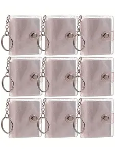 9pcs PVC Mini Photo Album Keychain Pocket Insert Pages, Document Holder Key Chain, Bag Accessory, Floral Pattern