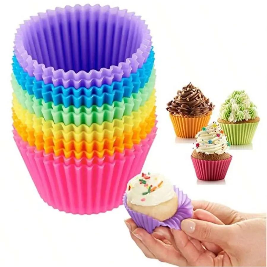 Reusable Silicone Muffin Liners Non-Stick Baking Cups, 12 Pack Cupcake & Muffin Pans, Durable Kitchen Accessories for Home Bakers, Silicone Baking Mold