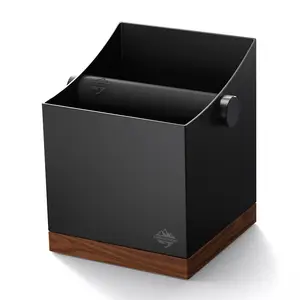 CrossCreek Coffee Knock Box | 2.5L Large Espresso Grounds Container | Metal & Walnut Wood | Removable Silicone Knock Bar & Non-Slip Base | Espresso Accessories for Coffee Bar | Black