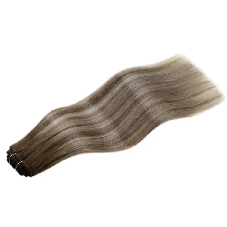 Human Hair Light Brown Balayage Blonde Clip in Hair Extensions color 8/60/8  (5 pcs )