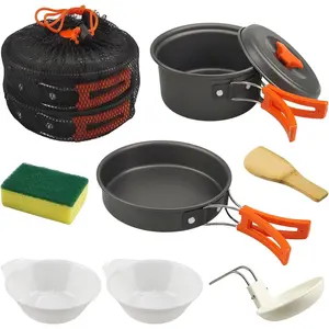 7Pcs Camping Pan Set - Backpack Cookware Pot and Pans Set, Survival Cooking Kit for Hiking, Picnic