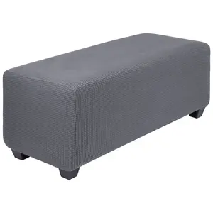 PiccoCasa High Stretch Ottoman Cover, Soft Slipcover Jacquard Fabric Small Checks Rectangle Storage Stool Cover Furniture Covers Small Dark Gray