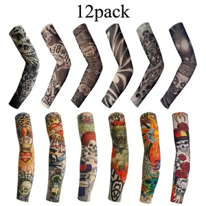 6-Pack Unisex Tattoo Arm Sleeves, Sporty Chic Cooling Arm Covers with Edgy Graphics, Elastic Breathable Fabric for Sun Protection & Outdoor Sports
