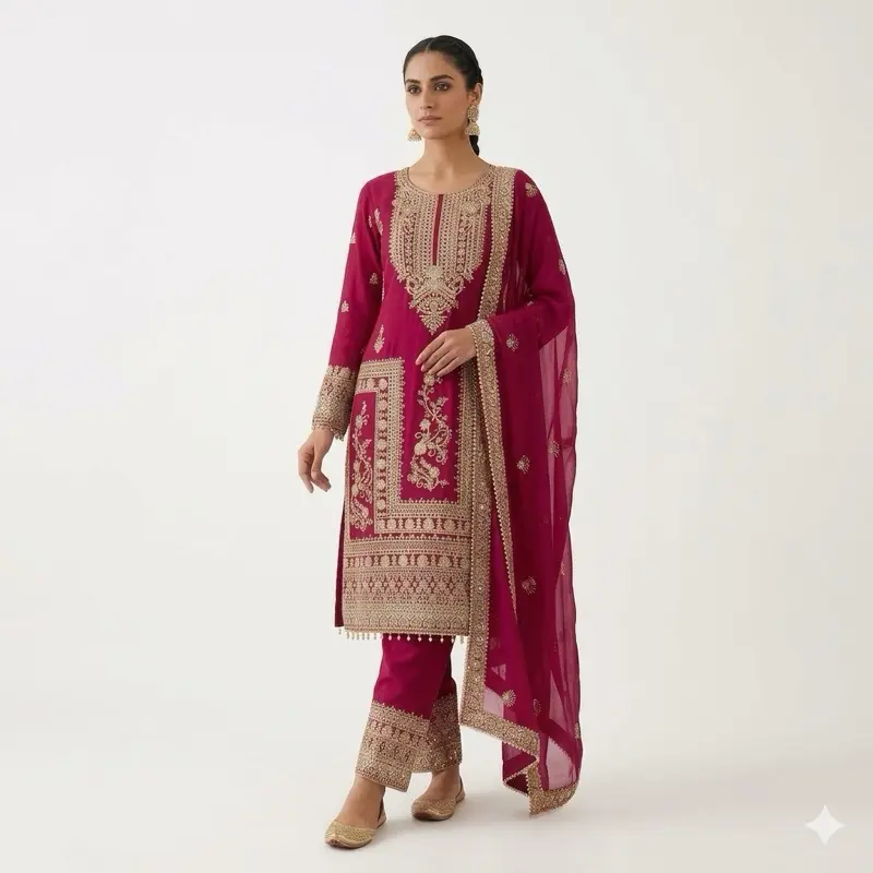 Women's Salwar Kameez 2-Piece Suit, Minimalist Solid Color Indian Pakistani Casual Tunic and Trouser Clothes