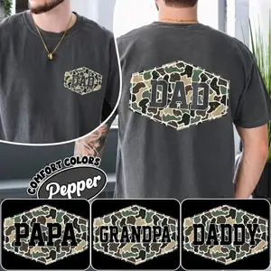 Custom Camouflage Dad Comfort Colors Shirt, Papa camo shirt, Retro Varsity Dad Tee, Duck Camo Father’s Day Gift, Retro Dad Shirt, Gift For Dad, All Size