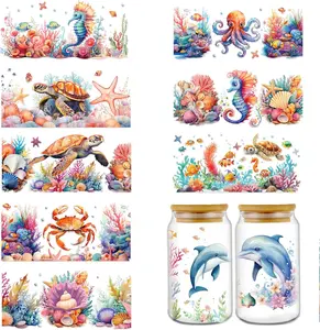 UV DTF Cup Wrap - 10 Sheets Sea  UV DTF Cup Wraps for 16 oz Turtle Seahorse Octopus Crab Uvdtf Cup Wraps  Personalized UV DTF Wrap Stickers for Glass Cups  Crafts