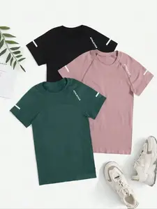 Women's Letter Print Raglan Sleeve Sports Tee Gym Tops, Snug Fit Round Neck Short Sleeve T-shirt,  Breathable Fabric Workout Tops, Athletics Fitness Clothes, Active Wear Gym Clothing, Ladies Compression Shirts Sportswear for Yoga Gym Workout Birthday