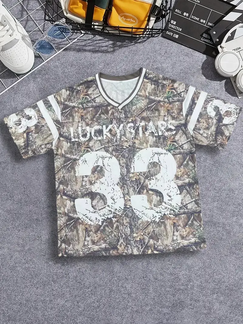 All over print camouflage real tree outdoor street rugby jersey vintage mens womens unisex sports retro football basketball mesh unisex loose cropped jersey soccer t shirt men