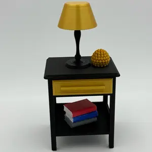 ️1/6 Scale  3D printed night Table & Lamp for Dollhouse Diorama Furniture Black & Golden colors. -No doll️ included-