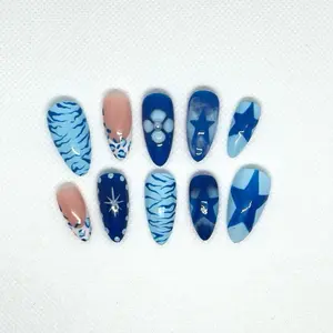 Blue Animal Print Nail Set - Animal Patterned Nail Set with stars