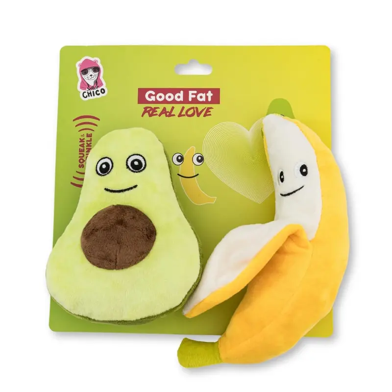 Avocado & Banana Plush Dog Toy Gift Set – with Squeaker & Crinkle Paper for Fun Play