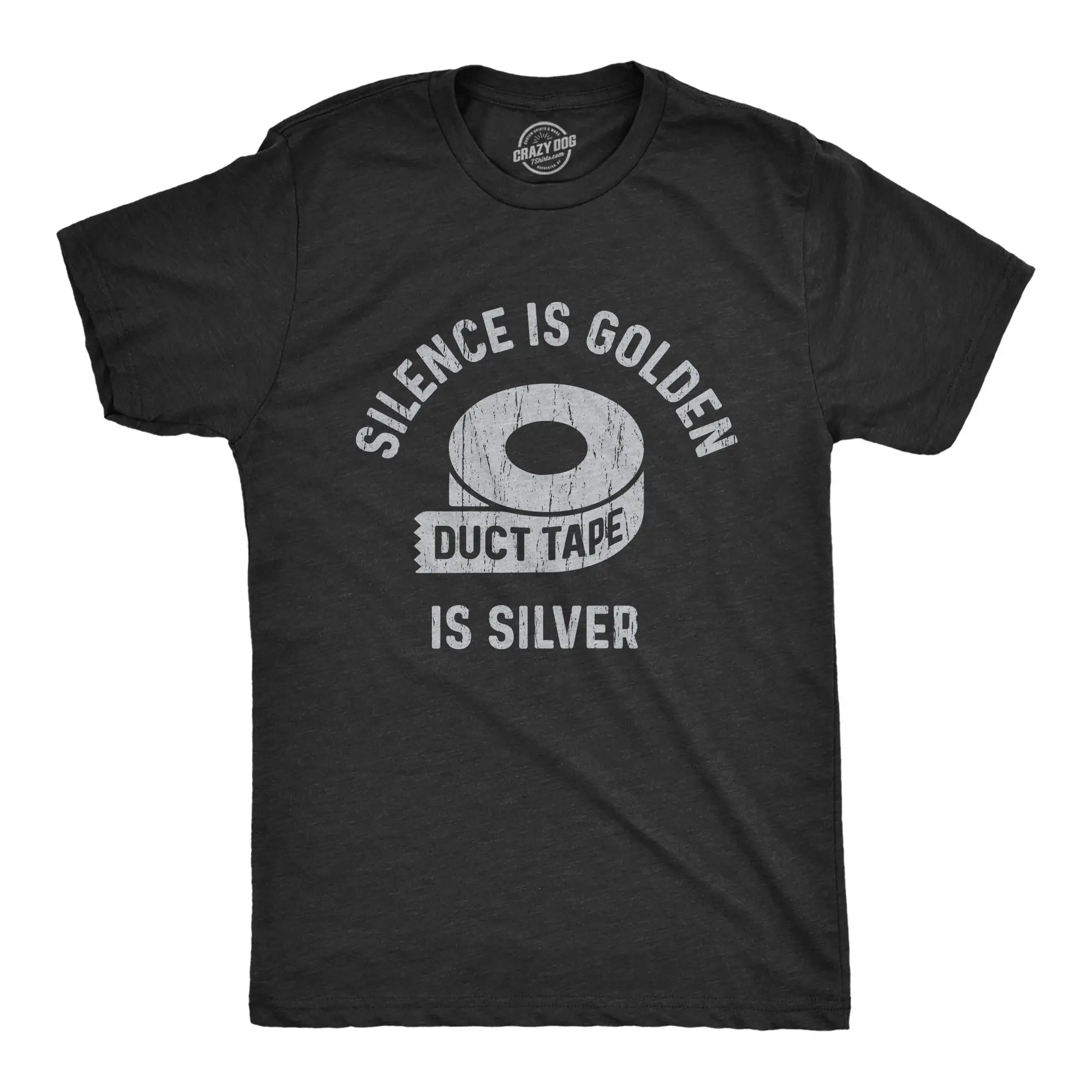 Mens Silence Is Golden Duct Tape Is Silver T Shirt Funny Be Quiet Graphic Novelty Tee Mens Funny T Shirts Cool Vintage Fashion T-Shirt Gift Classic Menswear Funny Introvert Short Sleeve Novelty Tees for Guys Black