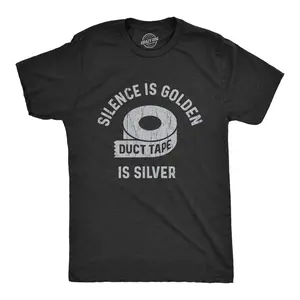 Mens Silence Is Golden Duct Tape Is Silver T Shirt Funny Be Quiet Graphic Novelty Tee Mens Funny T Shirts Cool Vintage Fashion T-Shirt Gift Classic Menswear Funny Introvert Short Sleeve Novelty Tees for Guys Black