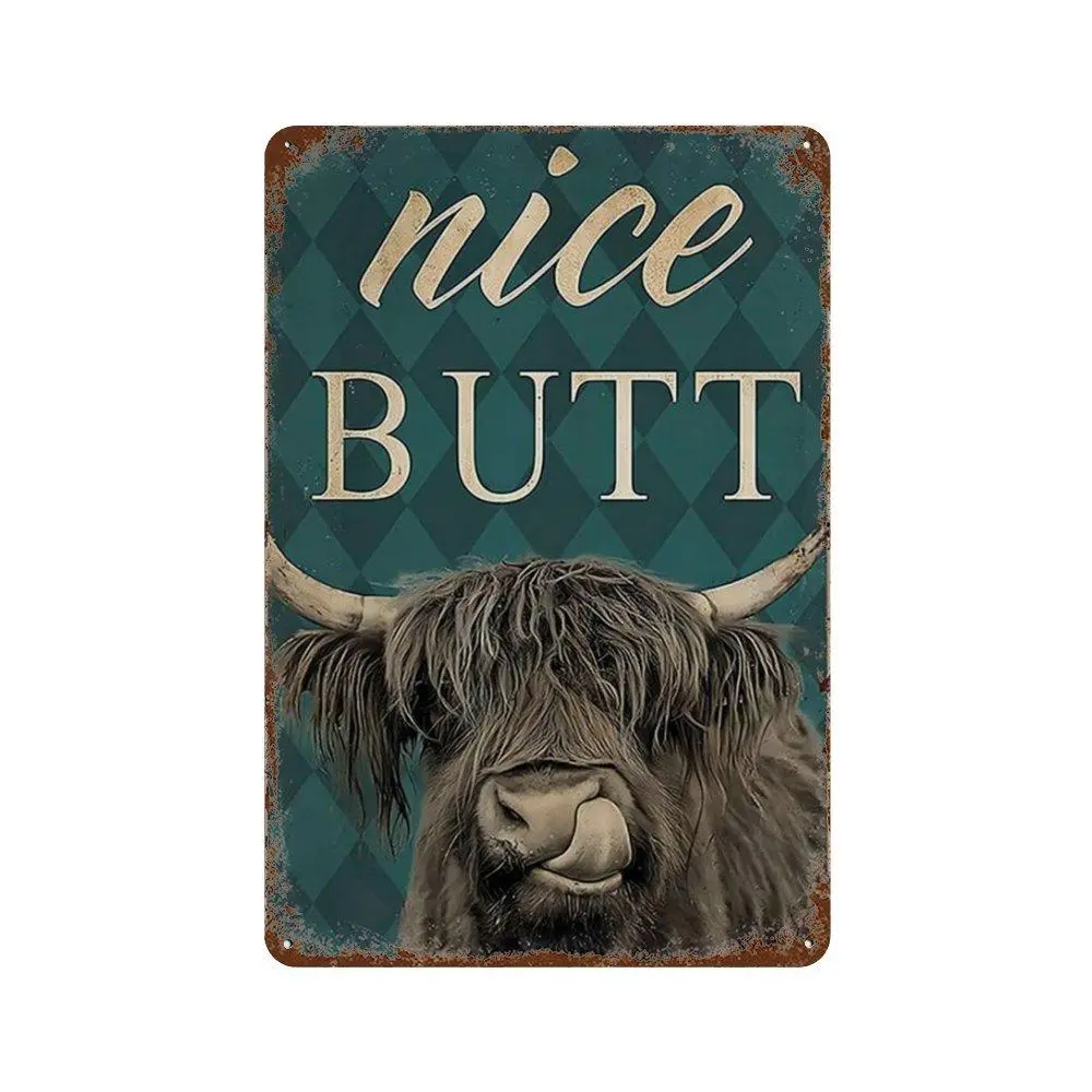 Highland Cow & Letter Pattern Tin Sign - 1-Count Funny Metal Sign, Western Decor, Funky Western Decor Wall Plaque for Home, Garage Man Cave, 2025 Fashion Home Supplies