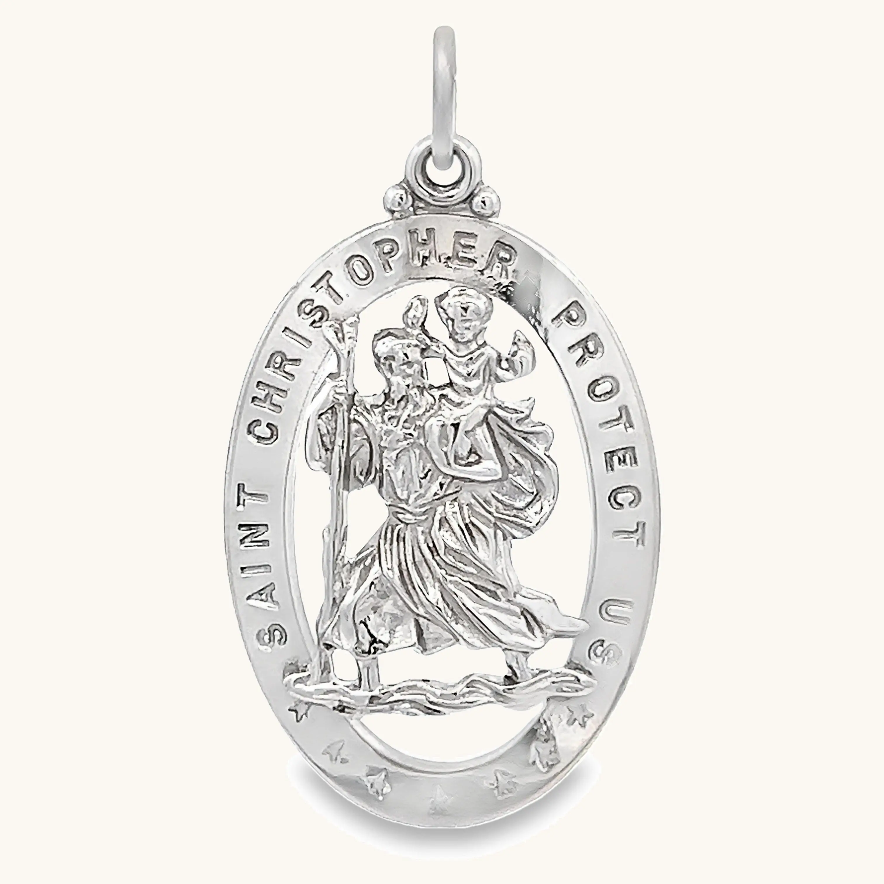 STERLING SILVER SAINT CHRISTOPHER PIERCED MEDAL | OVAL