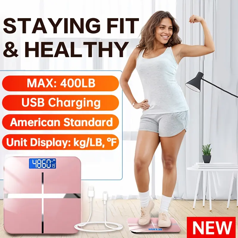 Upgraded Design + Weight Loss Plan Card, Enlarged Platform, 400lb High-Strength High-Precision Electronic Body Scale, Smart Digital Bathroom Scale, HD LCD Display with Temperature Display, Fahrenheit/Celsius, LB/KG Switchable, Multifunctional Smart