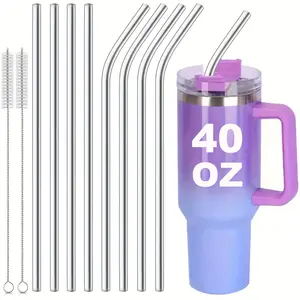 5/10 Stanley Cups Replacing Straw, 304 Stainless Steel Long Straw, Reusable Metal Straw, Suitable for 40 Oz Thermos Cup, Super Cleaning Brush with Long Straw, Suitable for Smoothies/Iced Coffee