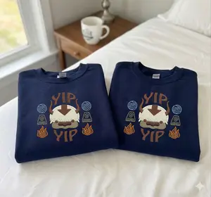 Appa Embroidered Sweatshirt, Avatar Inspired Hoodie, Yip Yip Crewneck, Retro Cartoon Sweater, Anime Fan Gift