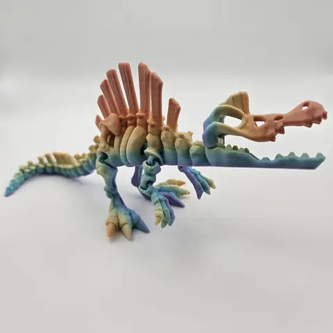 Rainbow Skeleton Spinosaurus | 3D Printed Articulating Figurine Great Gift and Desk Figure