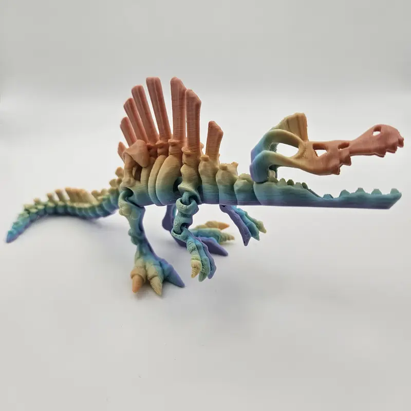 Rainbow Skeleton Spinosaurus | 3D Printed Articulating Figurine Great Gift and Desk Figure