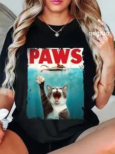 100% Cotton Unisex PAWS Parody Cat Mouse Humorous Cat Chasing Mouse Kitten T-Shirt