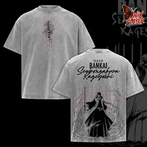 Byakuya Kuchiki Sakura Bankai T-Shirt - Captian of Devision 6 Graphic Tee, Vintage Washed Oversized Streetwear, Heavyweigh Cotton Unisex Anime Shirt, Dark Aesthetic Japanese Anime Merch, Bleach Fan Gift