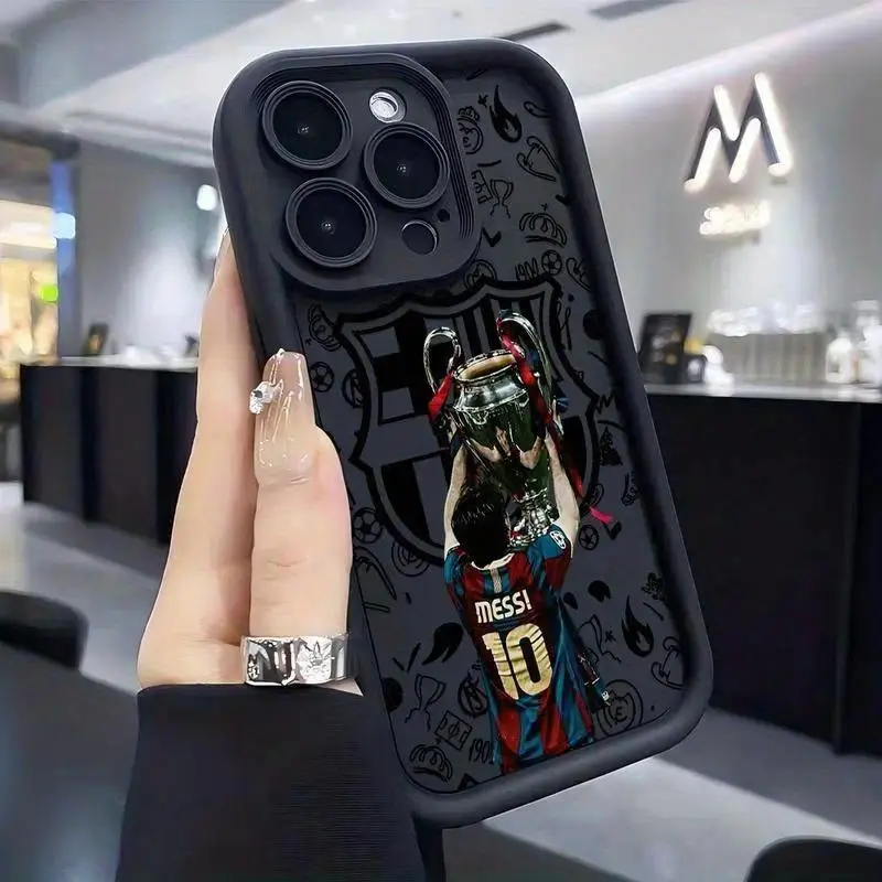 Custom Personalized Barcelona No.10 Yamal Football Trophy Soft Silicone Phone Case - Shockproof, Ultra-Thin, Finger Resistant, Durable Anti-Drop TPU Back Cover for iPhone 17 Air,16,15,14,13,12,11 Pro Max Plus Accessories