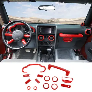 Car Interior Air Outlet Vent Trim Decal Kit for Jeep Wrangler JK 2007-2010, Red Steering Wheel Dashboard Stickers, High-Quality UV-Resistant Polyurethane Coat, Easy DIY Installation, Decoration