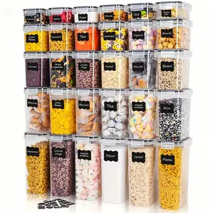 7/15/24-piece set Airtight Dry Food Storage Containers Set, Clear Plastic Bins for Rice, Grains, Nuts & Flour