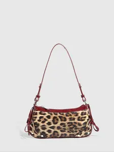 Women's Leopard Print Handbag, Casual All-Seasons Design, Plain Pattern, Versatile Knitted Crossbody Bag, Fashionable Minimalist Style