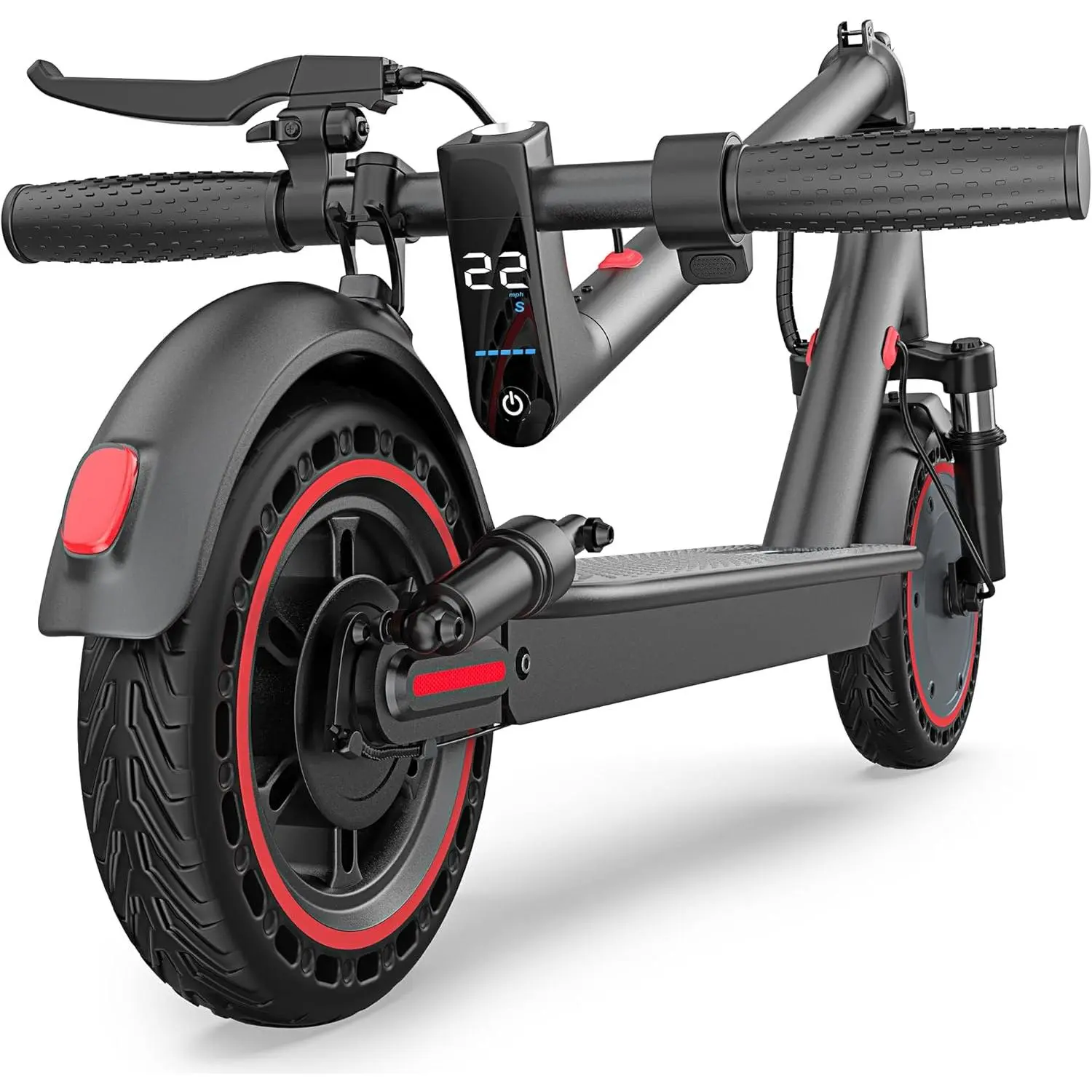 Folding E-Scooter with 3 Tire Sizes 16-22MPH & 12-49 Mi Range Dual Brakes Suspension App Control Adjustable Handlebar 10 Inch Wheels